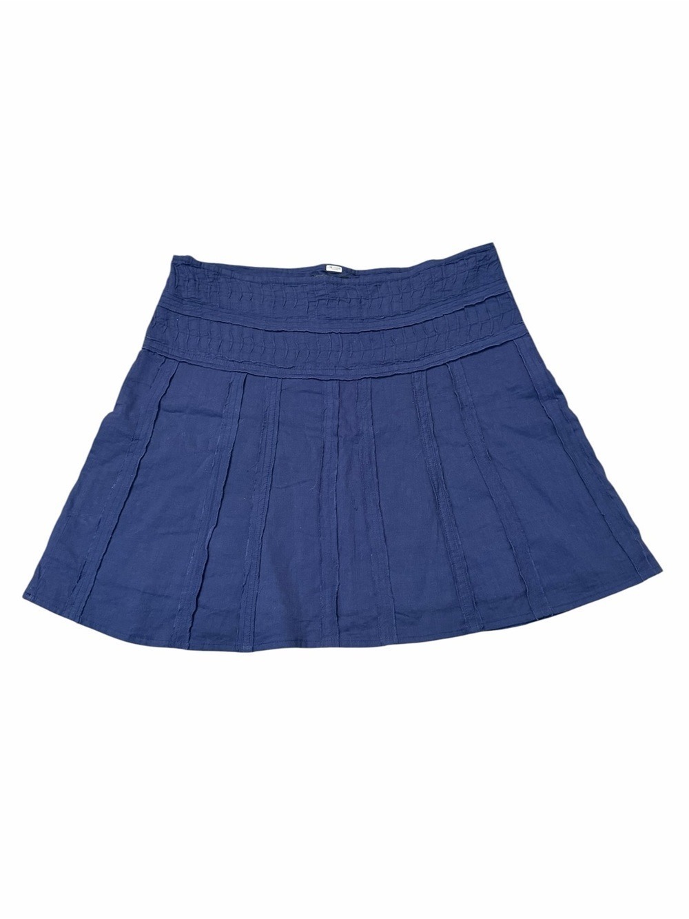 Prana Indigo Blue Wide-Yoke Pleated Mini Skirt Size 6 Cotton Made in India EUC